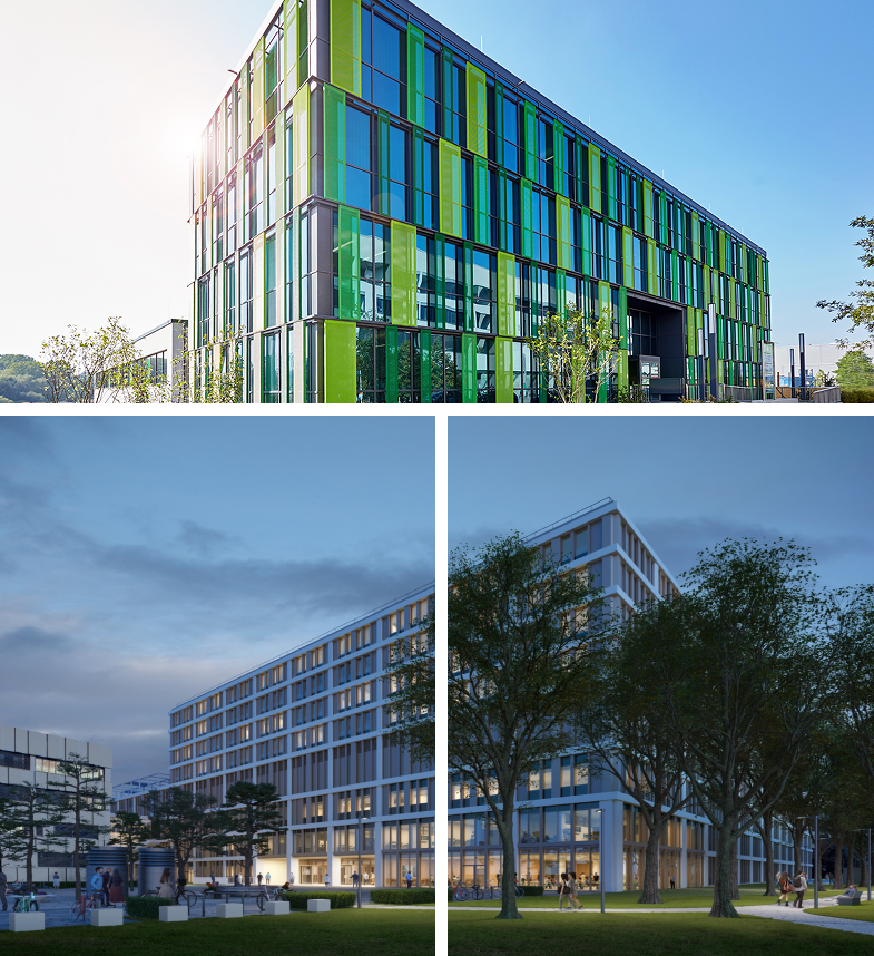 Exterior views of the Luxembourg Institute of Health buildings, a key center for immunology research